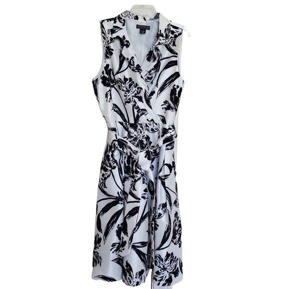 Jessica Howard Dress Sleeveless Fit & Flare Eggshell White Black Floral Sz 16 - Picture 3 of 8